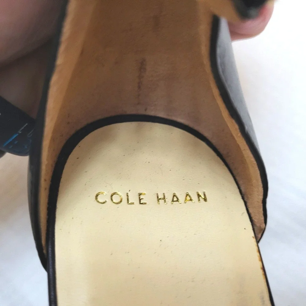Cole Haan Rosalin Brown Snakeskin Black Ankle Strap Leather Wedge Sandal 8B